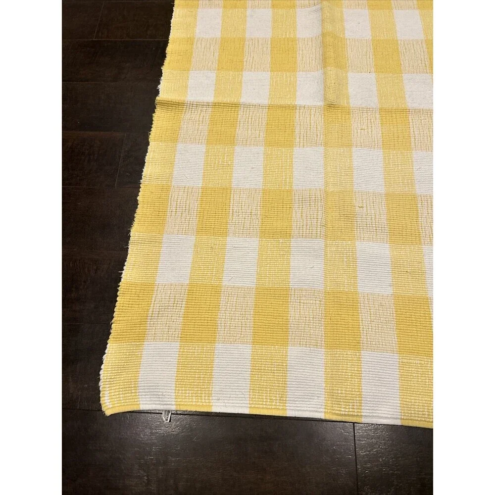 Crate and Barrel plaid farmhouse Yellow White 60 x 34